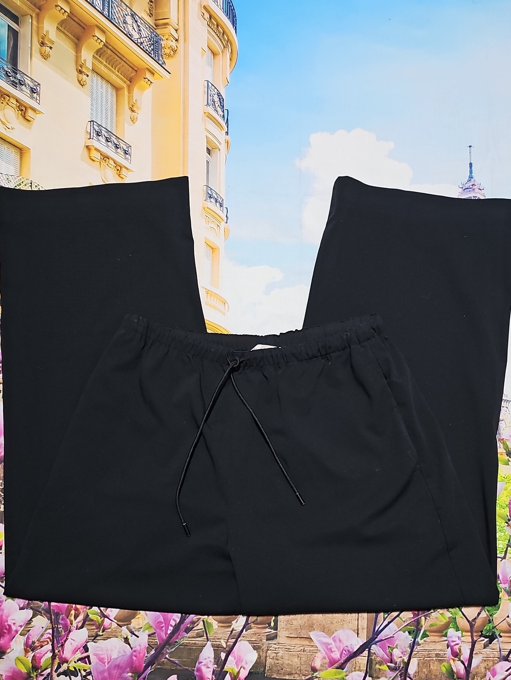 OAK + FORT Black Wide-Leg High Waist Drawstring Pants XS